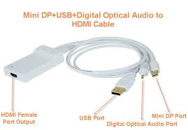 Mini Displayport Male and USB Male/Toslink Audio to HDMI Female